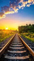 Fototapeta premium Railroad tracks leading to sunrise
