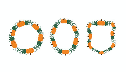 Autumnal pumpkin and leaf frames for fall Thanksgiving or Halloween designs
