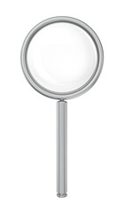 Front view of metal magnifying glass on transparent background