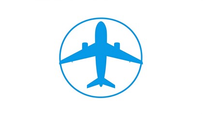 Fototapeta premium A simple, blue airplane silhouette is set within a white circle.