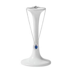 Elegant White Necklace Stand with Sapphire Pendant