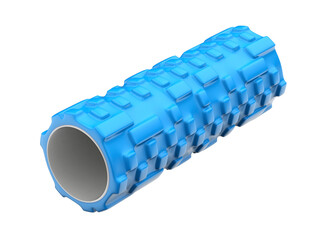 Blue foam massage roller on transparent background