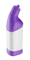 Purple toilet cleaner bottle with blank label on transparent background