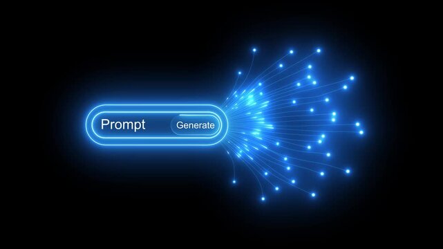 The prompt and generate buttons symbolize the process of artificial intelligence creating and producing new content and ideas, Motion graphics of AI concept.
