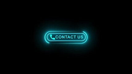 Glowing Neon contact us text icon animation. Motion graphics of communication concept.customer care support, help desk, call center, seamless loop (3d render)