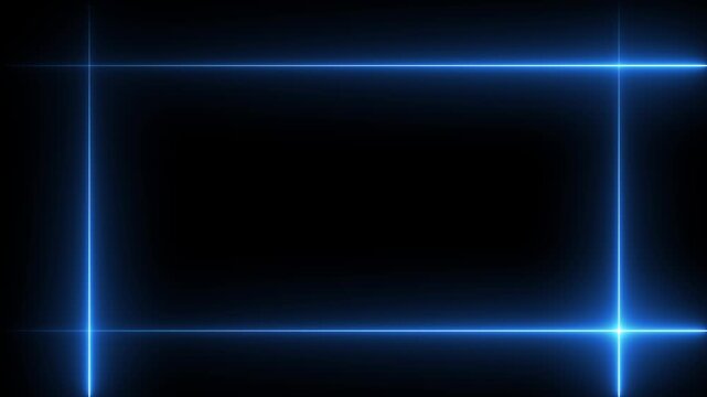 Neon line glowing rectangle frame on black background. Glowing blue neon frame background animation rectangle shape. Motion graphics of neon rectangle frame concept. 4k