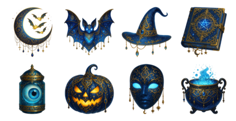 PNG Mystical Halloween themed illustration, element set on transparent background
