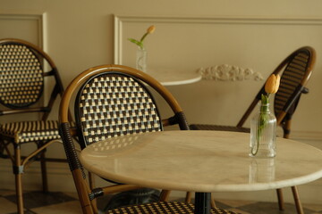 Aesthetic interior of a french creperie restaurant