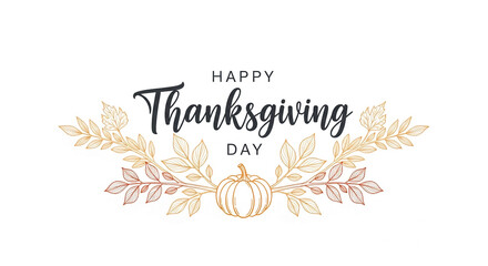 Thanksgiving Day greeting with autumn leaves and pumpkin design,  symbolizing harvest, gratitude, and autumn celebrations, ideal for seasonal cards or banners