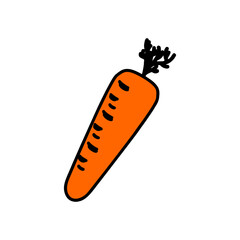 cartoon illustration of a fresh, healthy orange carrot on a white background transparent