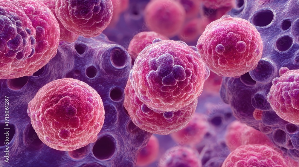 Poster colorful cells and microorganisms are displayed magnified in a laboratory. the intricate details hig