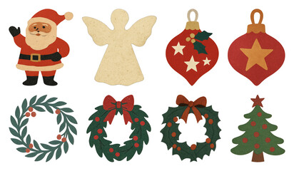 PNG Festive felt Christmas decorations assortment, element set on transparent background
