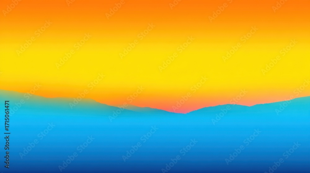 Poster a beautiful sunset unfolds over a mountain range, showcasing an array of colors from bright orange t