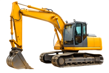 Yellow excavator on white background isolated on a transparent background