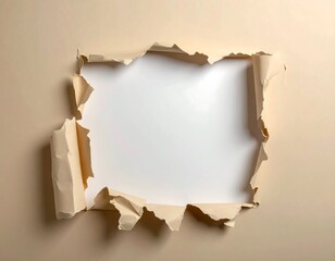 A ripped beige paper backdrop reveals a blank, empty center space, showcasing a minimalist and neutral aesthetic.