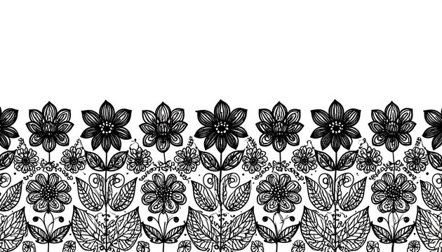 Black and white floral border pattern