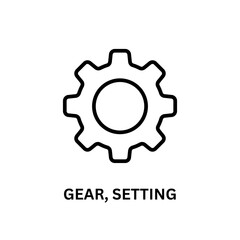 Black outline design: A minimal gear icon sits on a white background. Use for UI/UX design, infographics, and tech diagrams.