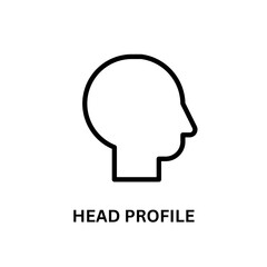 Black linear Icon shows head profile on white, conveys minimal, digital style for infographic, UI elements, app design.