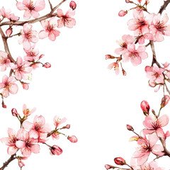 Naklejka premium Sakura watercolor border, Delicate Sakura Watercolor Border: Hand-Painted Cherry Blossoms for Elegant Spring-Themed Designs, isolated on transparent background