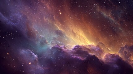 Fototapeta premium A breathtaking view of the universe showcases vibrant nebulas surrounded by twinkling stars against a dark backdrop. This cosmic display reveals the beauty of deep space.