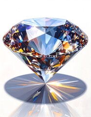 A radiant, multifaceted diamond, brilliantly showcasing its captivating internal light reflections against a pristine white background.