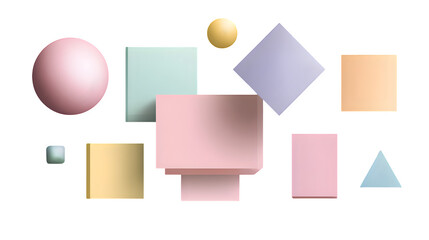 Pastel geometric shapes arrangement isolated on white background