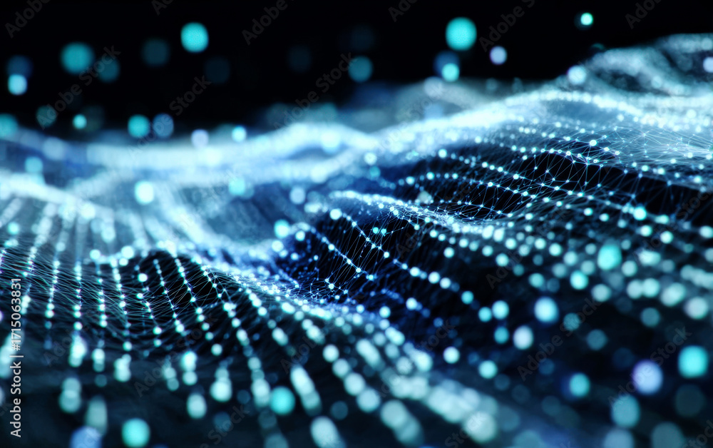 Poster abstract digital network with interconnected glowing dots