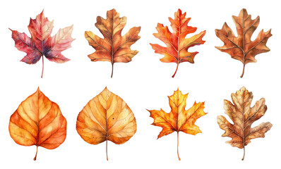 Naklejka premium PNG Colorful autumn leaves illustration, element set on transparent background