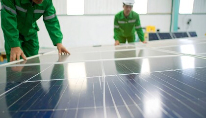 Workers installing solar panels