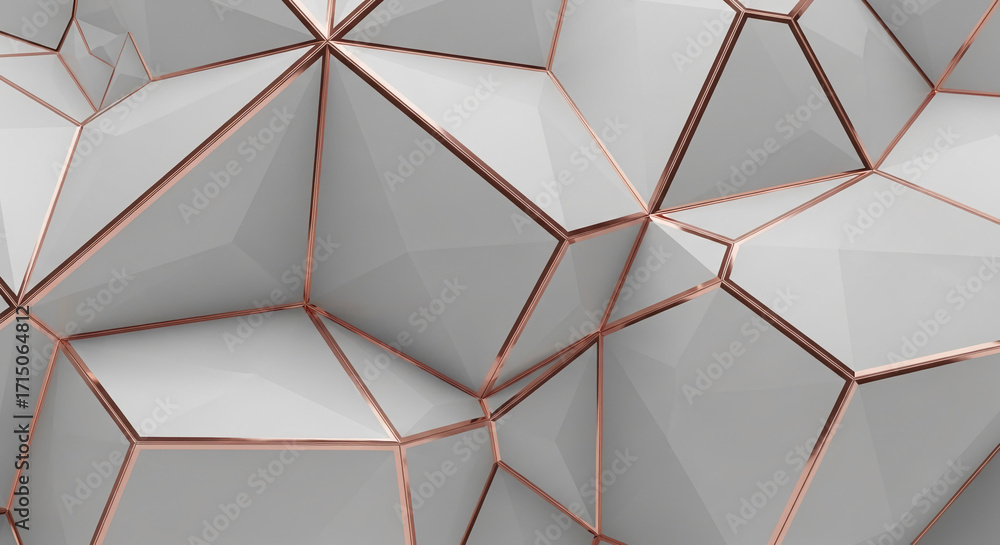 Poster abstract geometric pattern white polygons with rose gold edges, creating a luxurious and modern desi
