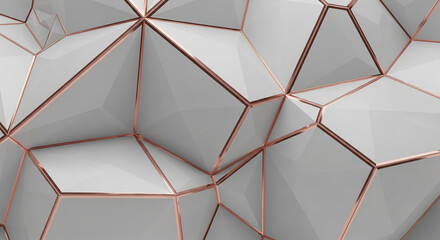 Abstract geometric pattern white polygons with rose gold edges, creating a luxurious and modern design suitable for background or mockup