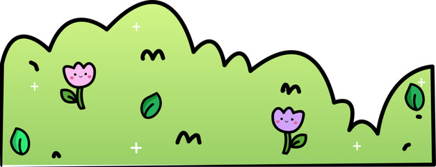 Whimsical Green Bush with Blooming Tulips and Sparkling Details