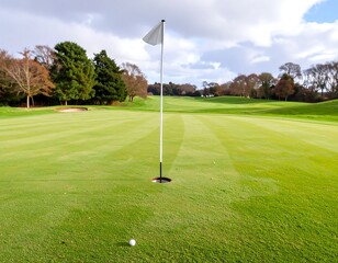 Obraz premium Golf course fairway with flag and ball