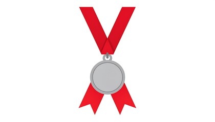Silver medal with red ribbon