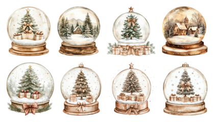 PNG Vintage snow globe collection, element set on transparent background