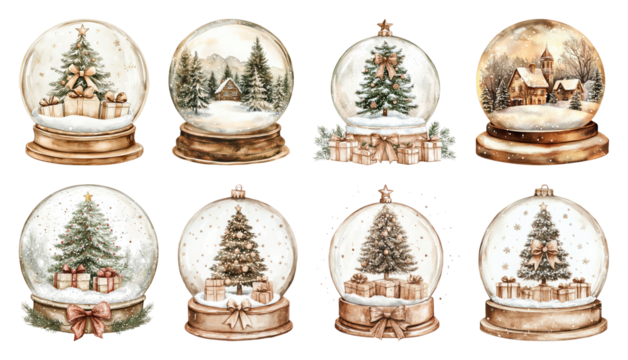 PNG Vintage snow globe collection, element set on transparent background - Powered by Adobe