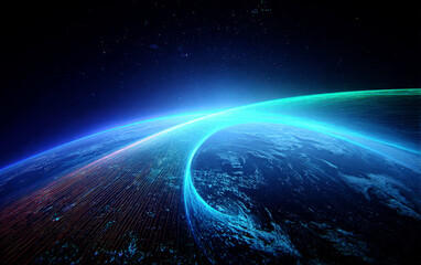 Obraz premium Beautiful View of Earth from Space with Glowing Curves