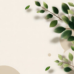 Minimal botanical background with green leaves on beige backdrop, perfect for invitations, greeting cards, posters, or elegant nature-inspired stationery designs.
