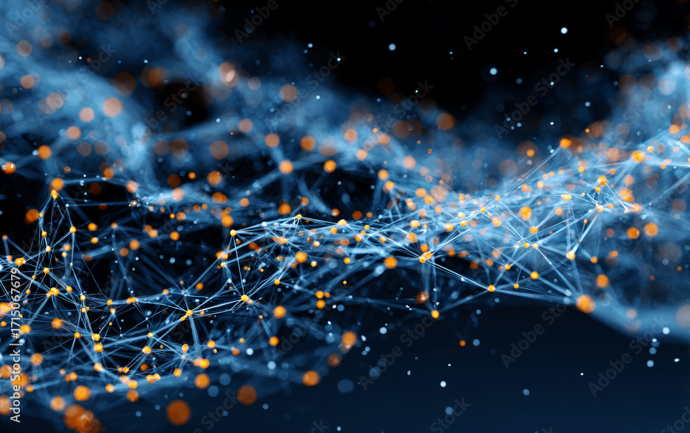 Poster abstract network of connected dots and lines in digital space