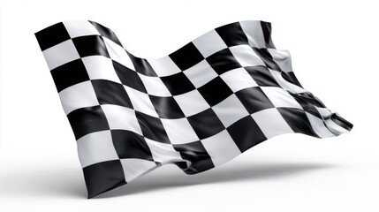 Fototapeta premium A black and white checkered flag flutters elegantly in the breeze, symbolizing victory and the end of a motorsport race. This flag is commonly seen at racing tracks worldwide during events.