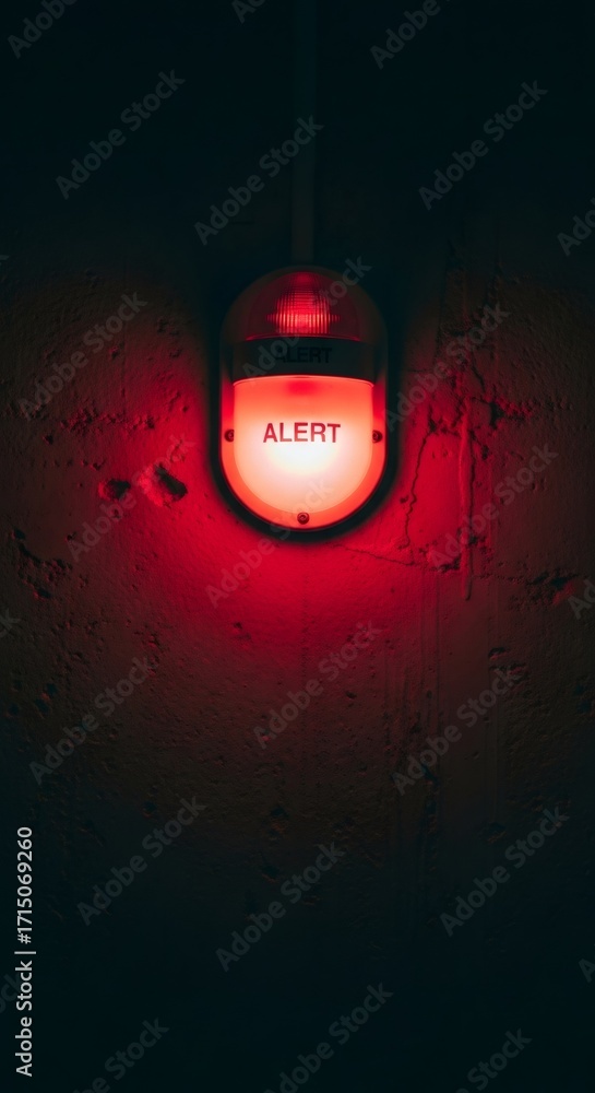 Aufkleber red security alarm light glowing in the dark. emergency alert system with text warning. danger and c