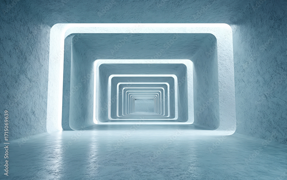 Aufkleber a series of illuminated square frames forming a tunnel-like structure