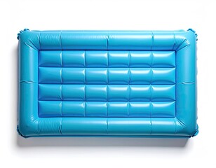 A rectangular, light-blue inflatable mattress with a grid pattern, isolated on a white background