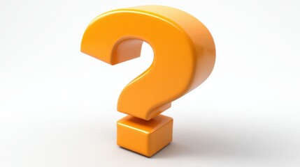 A bold, bright orange question mark stands upright against a plain white background. The design conveys a sense of curiosity and invites exploration of ideas. Ideal for discussions on inquiry.