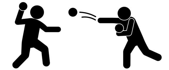 雪合戦をする二人の人物シルエットイラスト