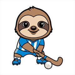 Cute sloth cartoon playing field hockey in sports uniform vector illustration