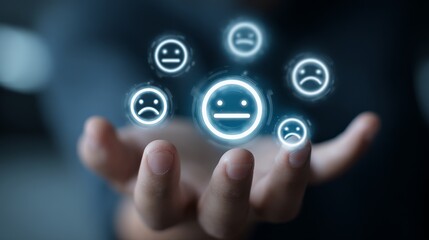 Selecting customer sentiment icons, evaluating feedback with digital user experience and satisfaction metrics