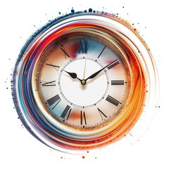 Fototapeta premium An abstract clock swirl in a dreamy, A whimsical clock swirl in an abstract style, adorned with dreamy colors that convey a sense of time's movement, isolated on transparent background