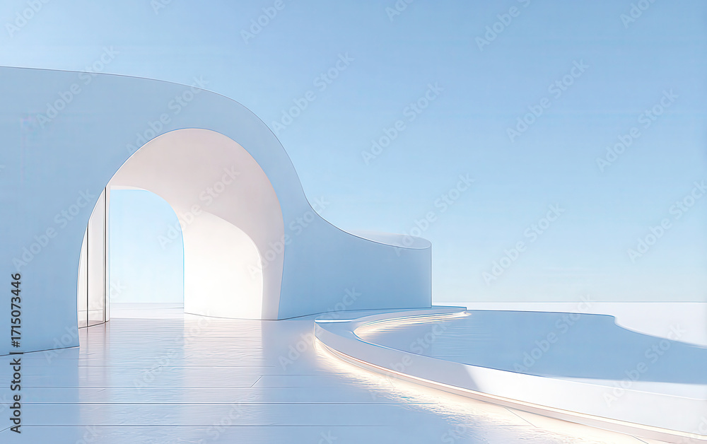Poster modern white architectural structure with smooth curves and bright light