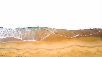 Aerial view of dark ocean waves on sandy beach isolated on a transparent background